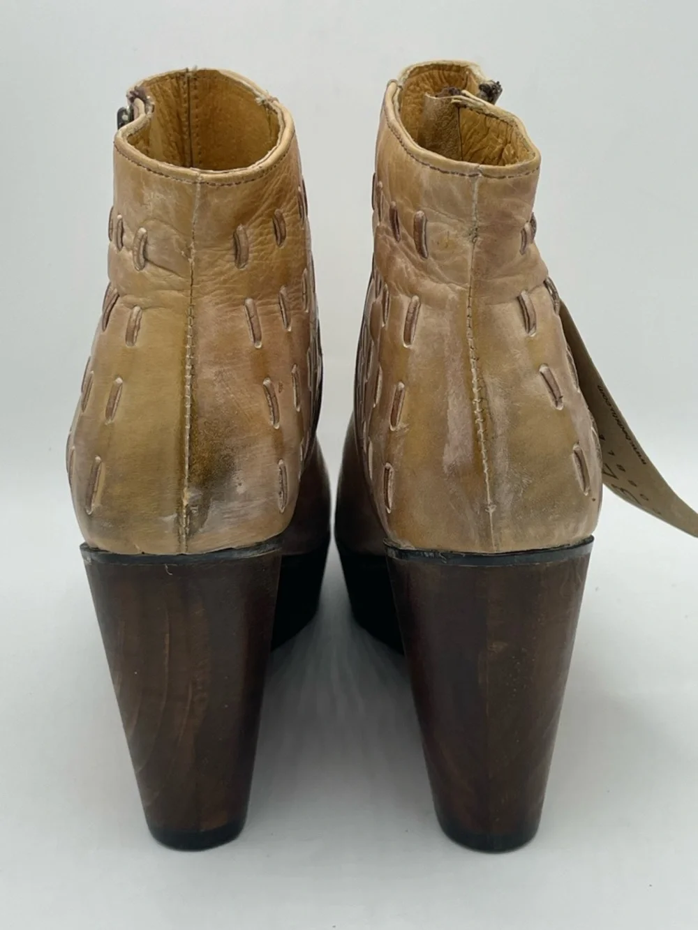 BED|STU Cobbler Series Tan Distressed Leather Wedge Ankle Boots NWT